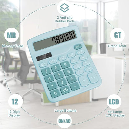Desktop Calculator, Light Blue Calculator Big Buttons, 12-Digits | Large LCD Display, Solar and AA Battery Dual Power, Desk Calculators for Office Home School Business Class (Light Blue)