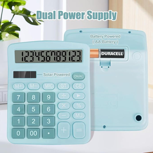 Desktop Calculator, Light Blue Calculator Big Buttons, 12-Digits | Large LCD Display, Solar and AA Battery Dual Power, Desk Calculators for Office Home School Business Class (Light Blue)