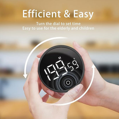 Digital Kitchen Timers, Magnetic Rotary Timer with Large LED Display, 3 Volume Levels, 0-199Min Countdown/Up, Easy Operation for Cooking, Studying, Fitness, Kids & Seniors
