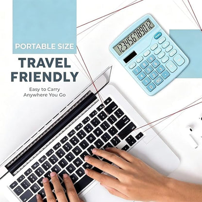 Desk Calculator for Home Office School, Desktop Calculators with Large 12-Digit Display for Kids Seniors Adults, Compact Basic Calculator for Daily Calculation (Blue)