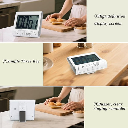 Large LCD Display Kitchen Timer -Magnetic Digital Timers,Loud Alarm,Memory and Fast Forward Function,Cooking Timers for Kitchen,Gym, Meeting, Classroom,Study,Work,Outdoor Activities(White)