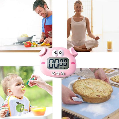 Kitchen Timer, Cute Cartoon Animal Countdown Timer, Digital Cooking Timer with Magnetic, LCD Large-Screen Visual Clock, Hangable Alarm Clock with Stand，for Cooking Bake Sport Game (Timer-XZ)