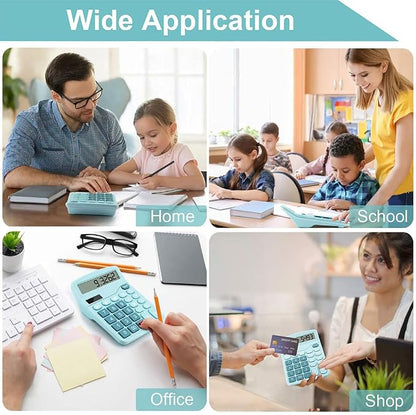 Desk Calculator for Home Office School, Desktop Calculators with Large 12-Digit Display for Kids Seniors Adults, Compact Basic Calculator for Daily Calculation (Blue)