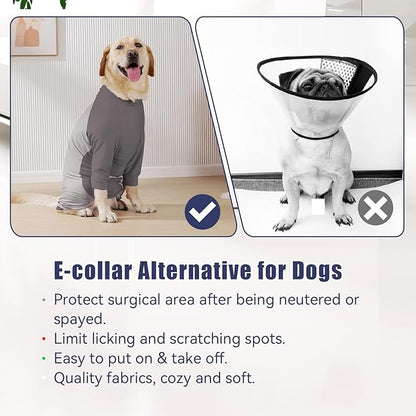 Dog Recovery Suit for Surgery Dog Onesie for Female and Male E-Collar Alternative Anti Shedding Pajamas Long Sleeve Claming Bodysuit Gray XL