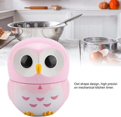 Cooking Timer, Cute Owl Shape Kitchen Timer, 55 Minutes Mechanical Rotating Timers for Cooking,Retro Kitchen Timers with Loud Alarm(pink1)