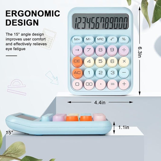 Mechanical Switch Calculator with Big Buttons, Calculators Desktop | 12 Digits, Large LCD Display, Desk Calculator, Cute Blue Calculators for Teachers Students Basic Office (Blue)