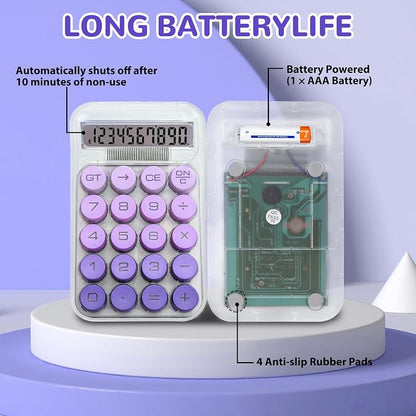 Cute Calculator, Mechanical Switch Calculator, Calculators Desktop | 10 Digits, Desk Calculators with Big Buttons and LCD Display, Battery Power, Ideal for School Home Office Basic (Purple)