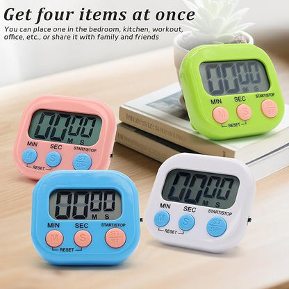 4 Pack Multi-Function Electronic Timer - Kitchen Timer,Magnetic Digital Timers,Big LCD Display, ON/Off Switch,Extensively Use in Cooking,Gym, Meeting, Classroom,Kitchen,Study,Work,Outdoor Activities