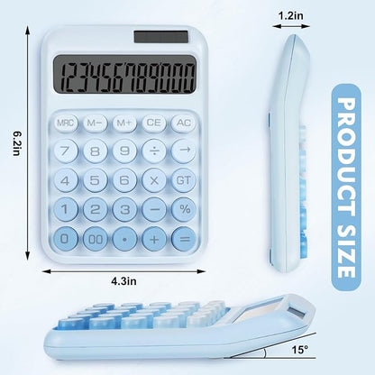 Mechanical Switch Calculator with Big Buttons, Calculators Desktop | 12 Digits, Solar Battery Power, Desk Calculator, Large LCD Display, Cute Blue Calculators for Teachers Students Basic Office