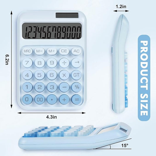 Mechanical Switch Calculator with Big Buttons, Calculators Desktop | 12 Digits, Solar Battery Power, Desk Calculator, Large LCD Display, Cute Blue Calculators for Teachers Students Basic Office