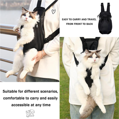 Pet Carrier Backpack, Adjustable Pet Front Carriers for Small Medium Dogs Cats 5-18 Lbs, Legs Out, Dog Cat Carrier Backpack for Hiking,Camping,Traveling,Cycling (Black,Large（Fit:10-18lb）)