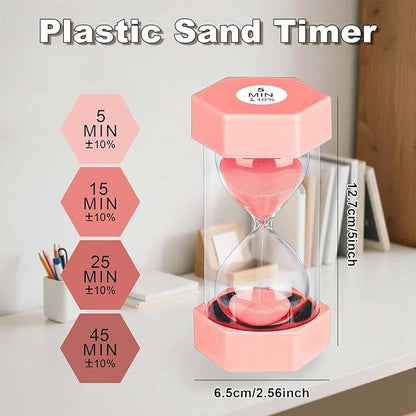 Sand Timer 15 Minute Hourglass, Unbreakable Hexagon Sand Clock 15 Min, Reloj De Arena 15 Minutos, Plastic Green Hour Glass Sandglass for Classroom Game Decoration (Pink)