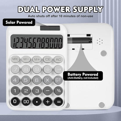 Mechanical Switch Calculator with Big Buttons, Calculators Desktop | 12 Digits, Solar Battery Power, Desk Calculator, Large LCD Display, Cute White Calculators for Teachers Students Basic Office