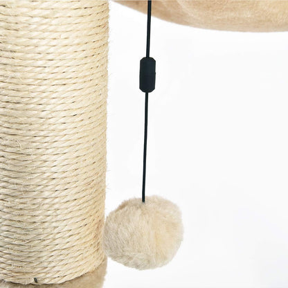 Amazon Basics Cat Condo Tower with Hammock Bed and Scratching Post,Easy to Assemble,Plush Hammock,Interactive Hanging Ball,Durable Sisal Scratch Posts for Indoor Cats, 15.8 x 15.8 x 19.7 Inches, Beige