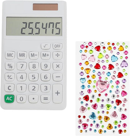 Basic Mini 4 Function Calculator,White Calculator Small for Middle School,Back to School First Day of School Supplies,Desk Calculator with Stickers,Solar Pocket Calculators for Students