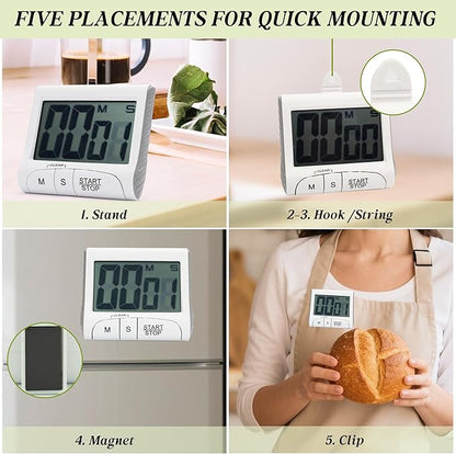 Large LCD Display Kitchen Timer -Magnetic Digital Timers,Loud Alarm,Memory and Fast Forward Function,Cooking Timers for Kitchen,Gym, Meeting, Classroom,Study,Work,Outdoor Activities(White)