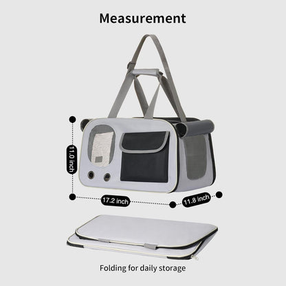 Cat, Dog Carrier for Pets up to 15 lbs, Soft-Sided Collapsible Pet Carrier with Sturdy Base, Roll-up Curtain and Large Storage Bag, Cat Bag for Medium Cats and Small Dogs