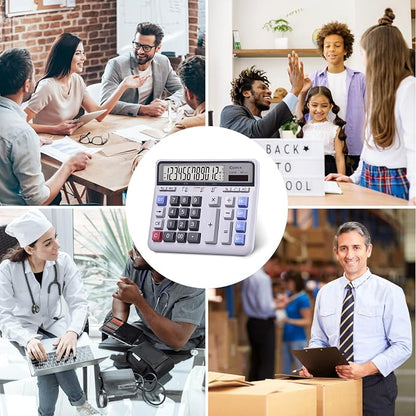 Comix Desktop Calculator, 12 Digits Large Button Desk Calculator, White | Solar Battery Dual Power, Large LCD Display, Computer Keys, 4 Function Basic Calculator for Office Business Home Use