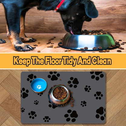 18"×30" Dog Food Mat-Absorbent Dog Mat for Food and Water, No Stains Quick Dry Cat Food Bowl Mat with Footprints for Messy Drinkers,Dark Grey