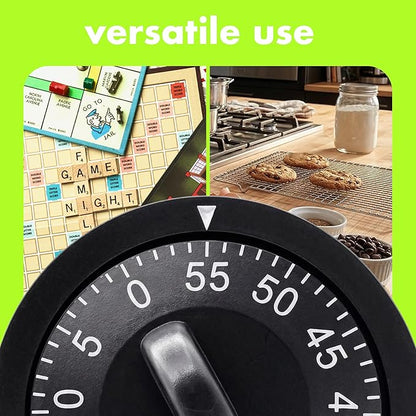 60 Minute Wind Up Timer (2 Pack) Visual Mechanical Timer, from 0 to 60 Minutes, for Kitchen, Hair Color Processing, Tanning Time, Kids' Home and Classroom Activities or Timeouts, Black