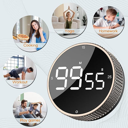 Upgrade Digital Kitchen Timer - Magnetic Countdown Countup Visual Pomodoro Timer with Large LED Display, 3-Preset Times (5, 15, 25), 3 Volume Levels, Ideal for Cooking, Baking and Fitness (2, Tarnish)