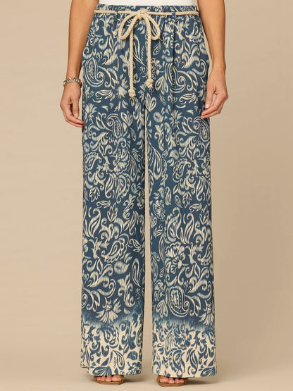 "Ab"leisure Skyrise Rope Belt Spade Pocket Printed Wide Leg Pants