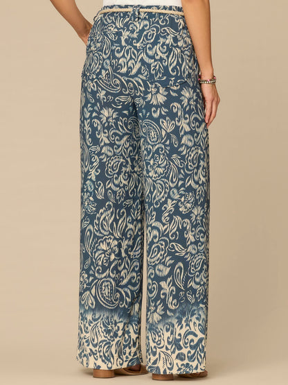 "Ab"leisure Skyrise Rope Belt Spade Pocket Printed Wide Leg Pants