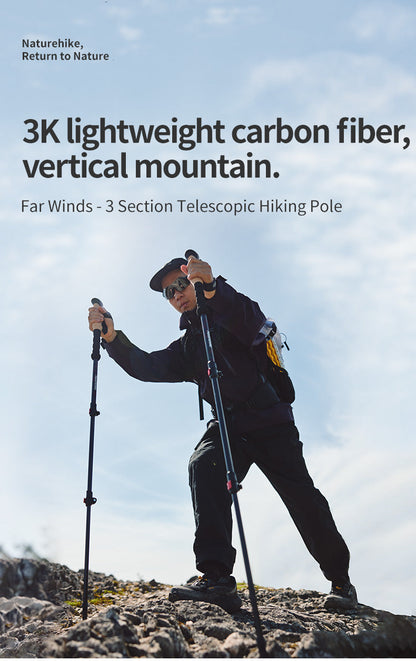 Naturehike Far Wind™ Three-section Telescopic Carbon Trekking Pole (2pcs) (2026)