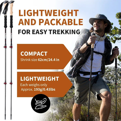 Naturehike Carbon Fibre Trekking Poles – Collapsible Lightweight Hiking Sticks (Pair)