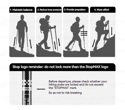 BLACKDOG Carbon Fiber Trekking Pole Portable Ultralight Three Section Folding / Telescopic Walking Hiking Anti-Skid Stick Adjustable Climbing Cane Rod 1pc