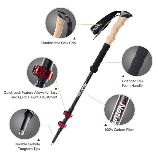 Naturehike Carbon Fiber Trekking Poles 2 Pack Telescopic Sticks