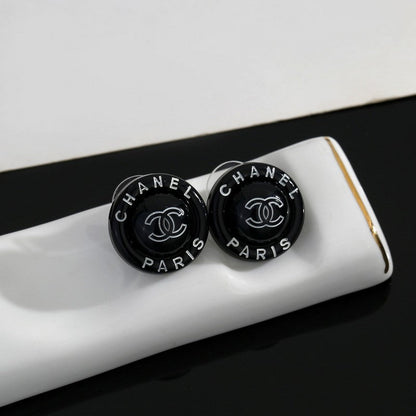 18K  Chanel Black Round Earrings