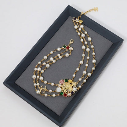 18K  Chanel Color Crystal Pearls Choker Necklace