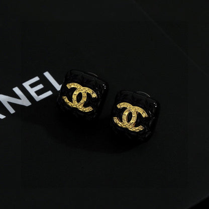 18K  Chanel Black Gold Square Earrings