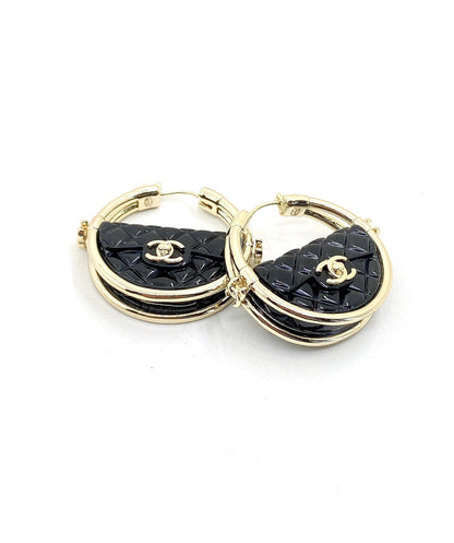 18K  Chanel Black Bag Earrings