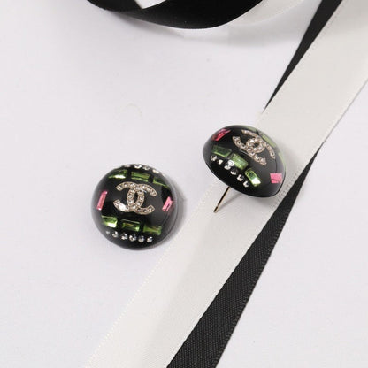 18K  Chanel Black Round Earrings