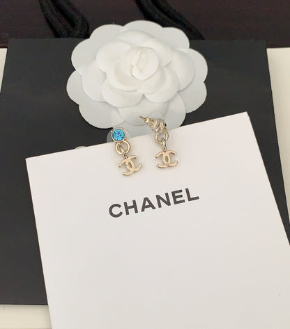 18K  Chanel Blue Crystal Earrings