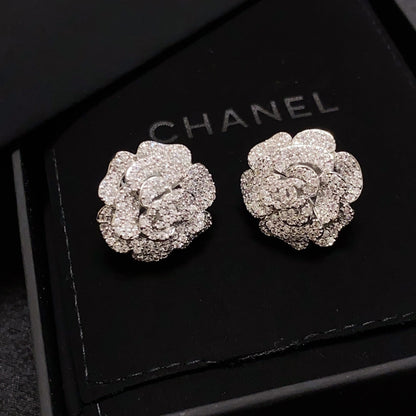 18K  Chanel Camellia Diamond Earrings