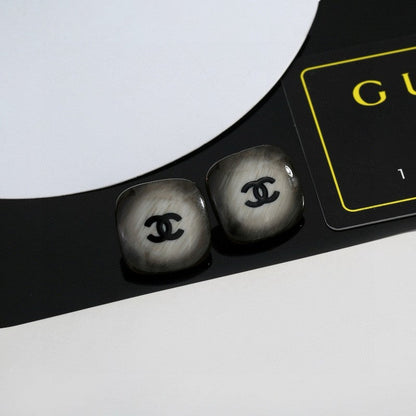 18K  Chanel Black Square Earrings