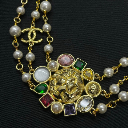 18K  Chanel Color Crystal Pearl Chain Necklace