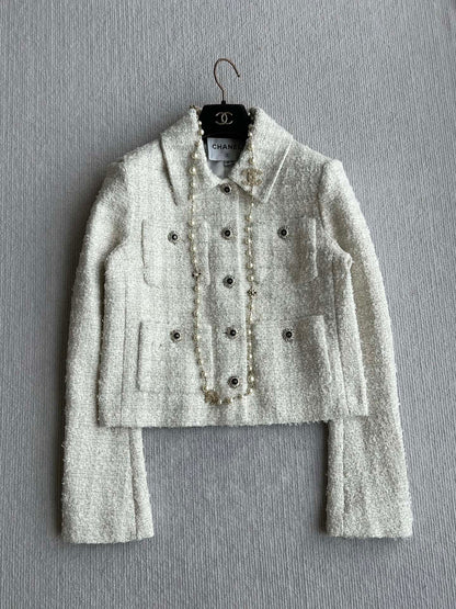 Chanel 2025 White Woven Tweed Fabric Jacket 318544