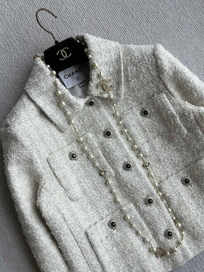 Chanel 2025 White Woven Tweed Fabric Jacket 318544