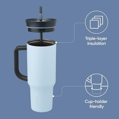Owala 40oz Stainless Steel Tumbler – The Great Blue | Spill-Resistant Lid, Removable Straw & Carry Handle