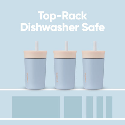 Owala Kids 12 oz Insulated Stainless Steel Tumbler – Tan & Blue Seas the Day, Spill-Resistant Lid, Easy Clean