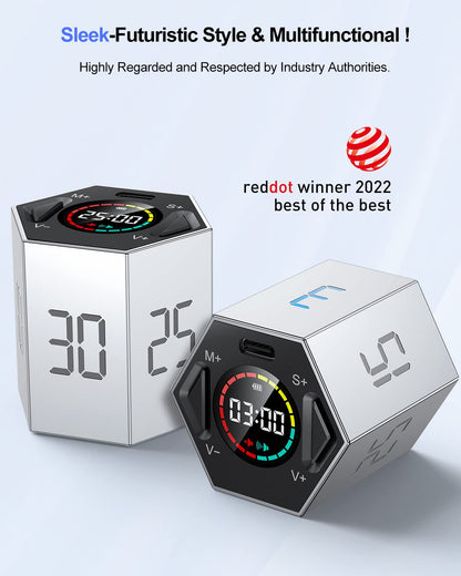 PIHEN Ticktime Pomodoro Timer – Portable Cube with 3/5/10/15/25/30 Min Presets, Custom Countdown, USB-C Rechargeable