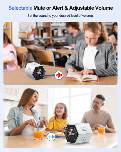 PIHEN Ticktime Pomodoro Timer – Portable Cube with 3/5/10/15/25/30 Min Presets, Custom Countdown, USB-C Rechargeable