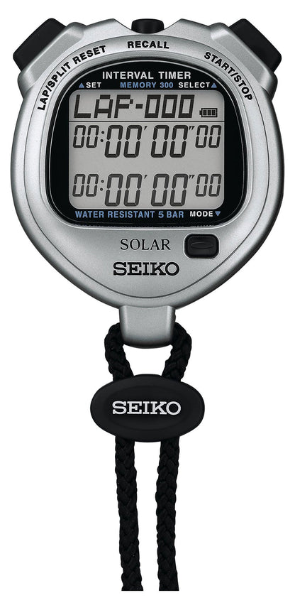 `Seiko Solar Interval Timer Sports Stopwatch SVAJ101, Silver Slim Lightweight, No Battery Replacement Required
