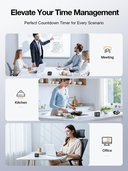 Ticktime TK3 Pomodoro Timer Cube | 25/5 Presets, Custom Countdown, 3 Alarms, Silent/Vibrate Alerts